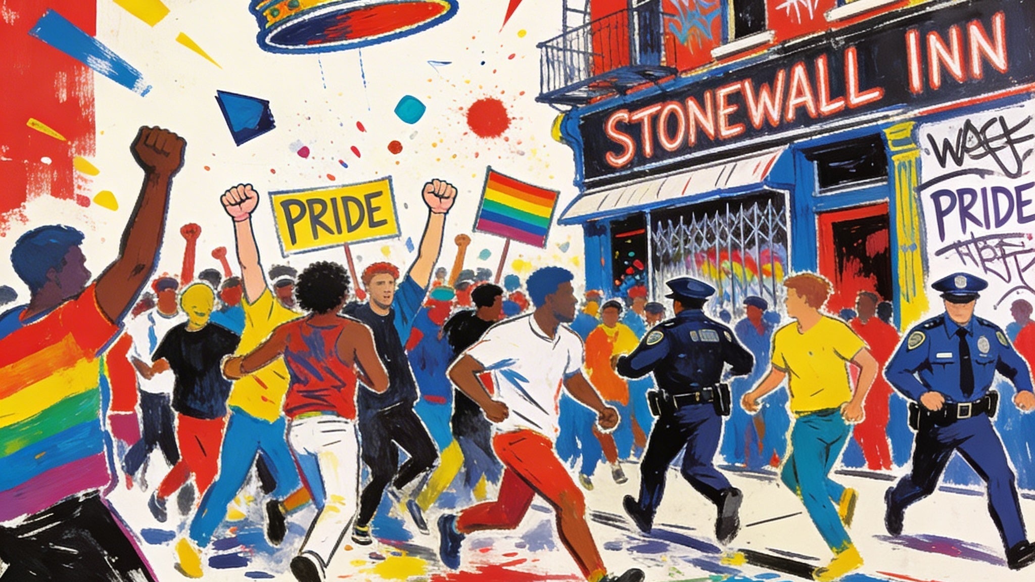 Stonewall '69 - Street Art Illustration der Stonewall-Proteste 1969 im Basquiat-Stil
