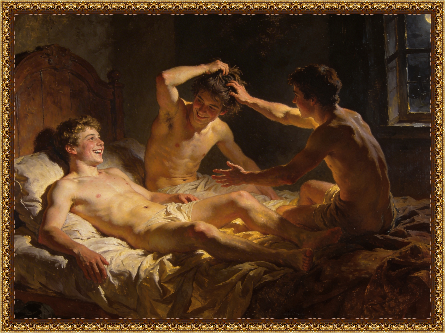 Sex zu dritt - Erotisch und mit Goldrahmen - Gemalt wie bei den alten Meistern
