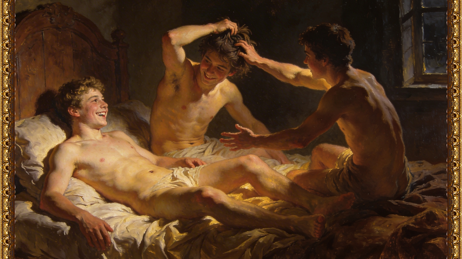 Sex zu dritt - Erotisch und mit Goldrahmen - Gemalt wie bei den alten Meistern