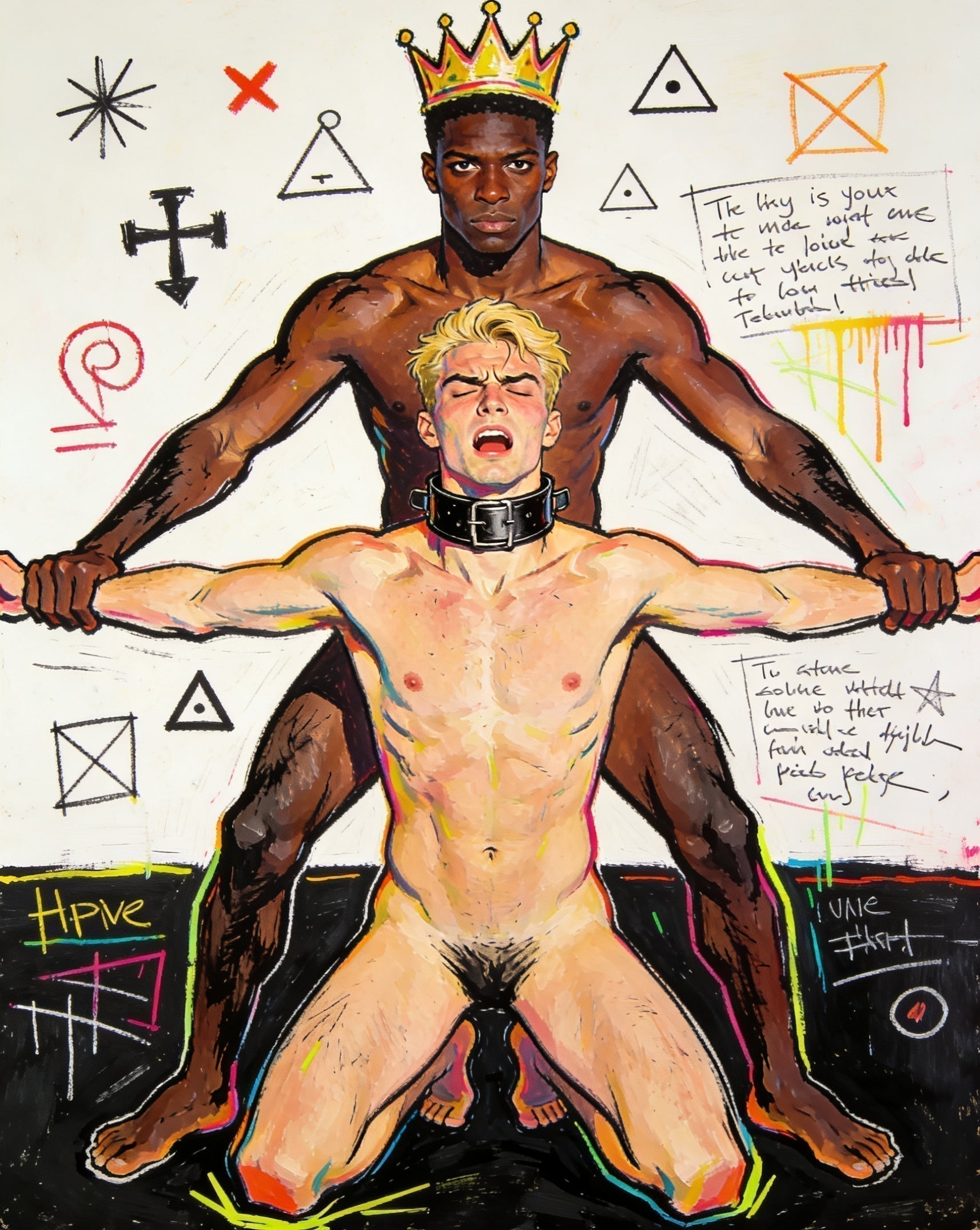 Jean Michel Basquiat Hommage Gemälde – unzensierte Gay Sex Art und schwule Kunst im Neoexpressionismus Stil