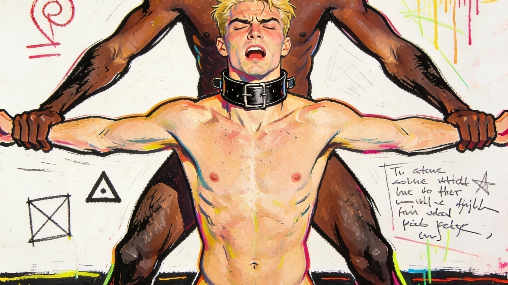 Jean Michel Basquiat Hommage Gemälde – unzensierte Gay Sex Art und schwule Kunst im Neoexpressionismus Stil