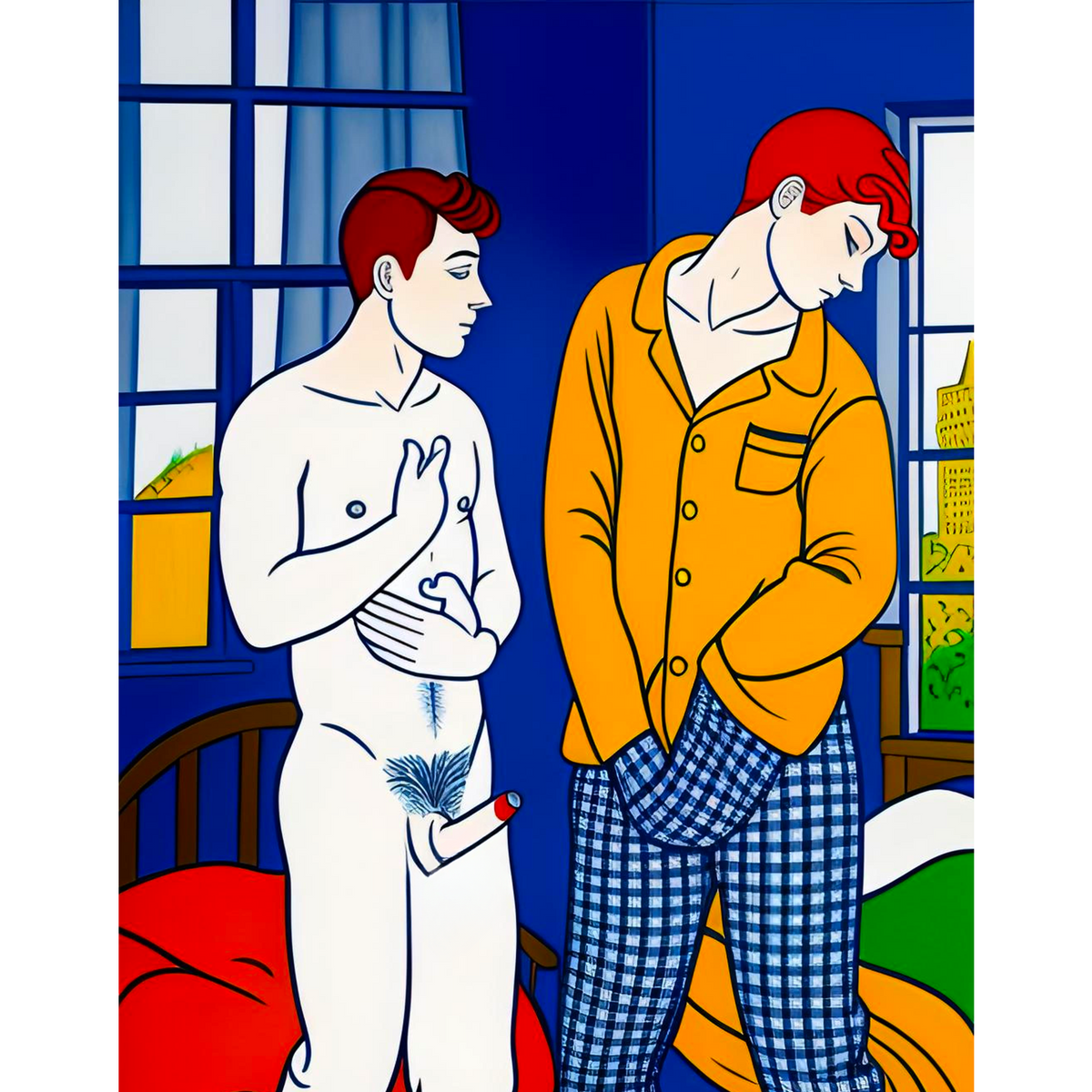 Gay Art Wandbild - Noch müde oder schon Lust? Wer gewinnt?