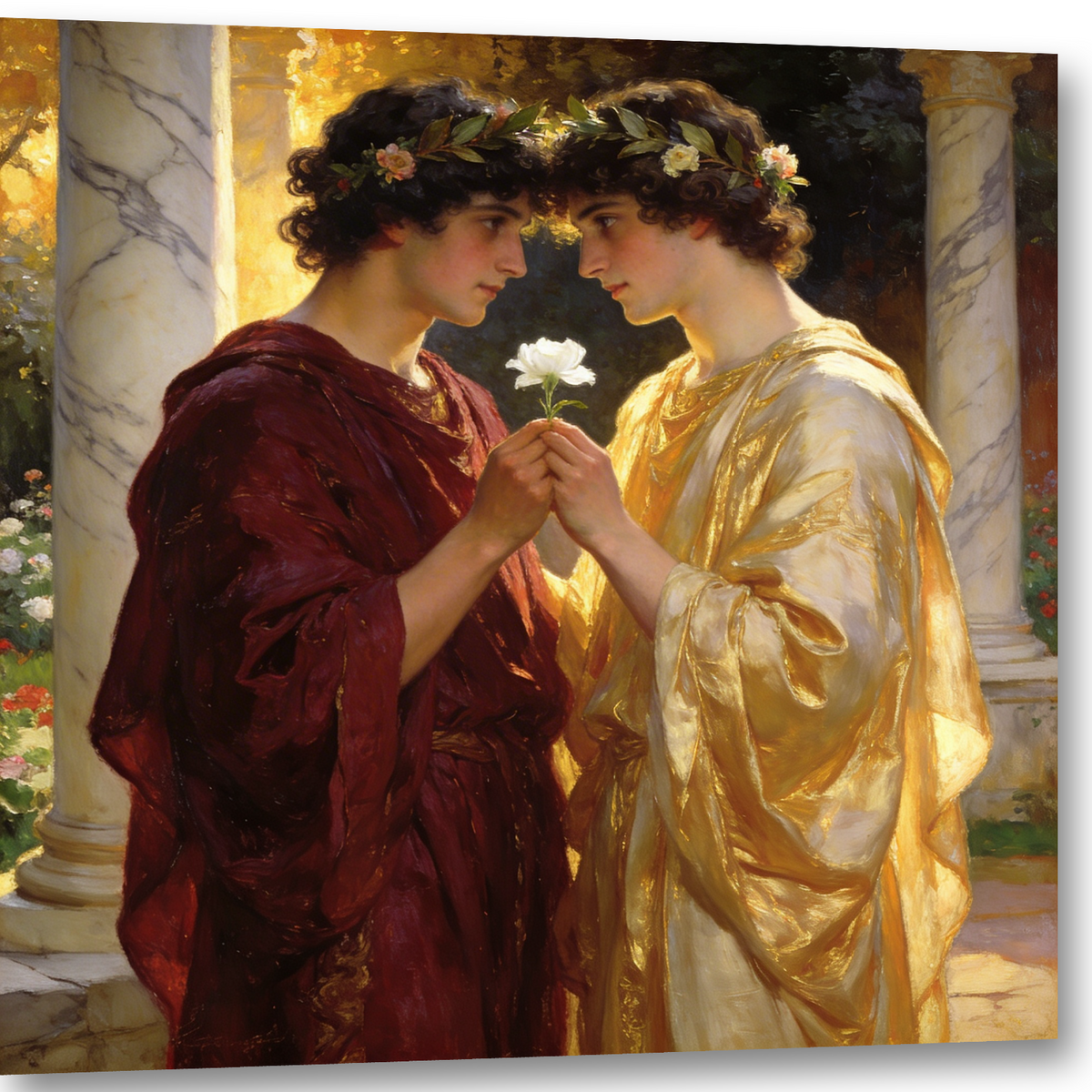 Gay Art Wandbild – Eine Rose als Versprechen: Schwule Liebe in Gold