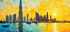 Dubai Skyline - Van Gogh Stil - Goldener wirbelnder Himmel - Burj Khalifa - leinwand Wandbild
