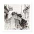 Zwei Männer Arm in Arm vor Pariser Café - Nostalgischer Schwarz-Weiß Aquarell-Stil - Poster 40x40 cm - Gay Art Paris
