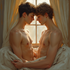 Zwei nackte Männer Stirn an Stirn am Fenster – fotorealistische Gay Art - Leinwandbild Keilrahmen
