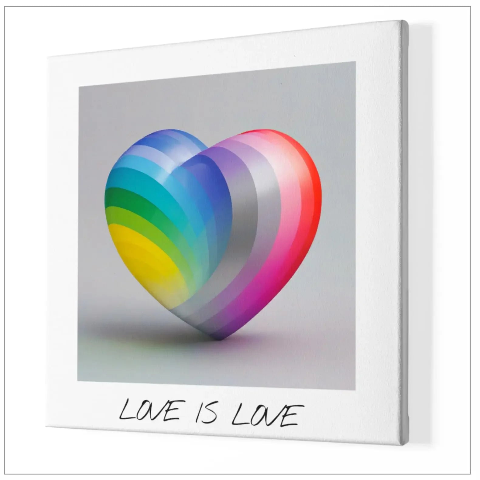 Bunte Regenbogen-Herz-Leinwand mit Love is Love - Galerie Schöne Künste