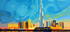 Dubai Skyline Sternennacht Stil - Wirbelnder blauer Himmel - Canvas Wandbild - Moderne Kunst
