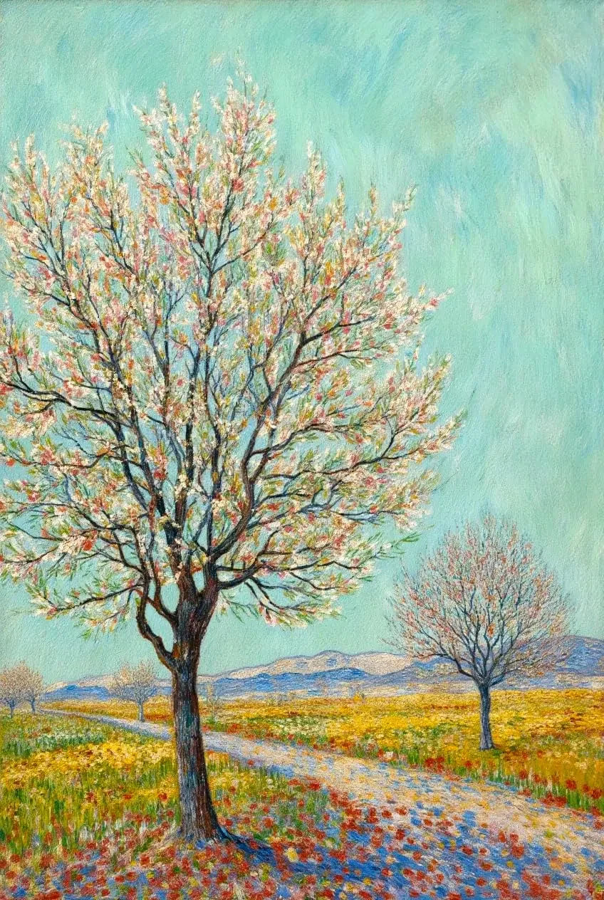 Blühender Baum mit rosa Blumen im Van-Gogh-Stil, Galerie Schöne Künste