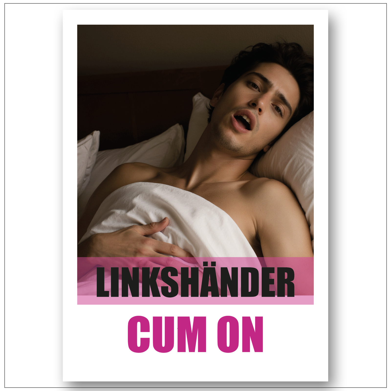 Gay Art Poster Linkshänder – schwuler Mann mit Hand unter der Bettdecke, Masturbation, Wandbild 50x70