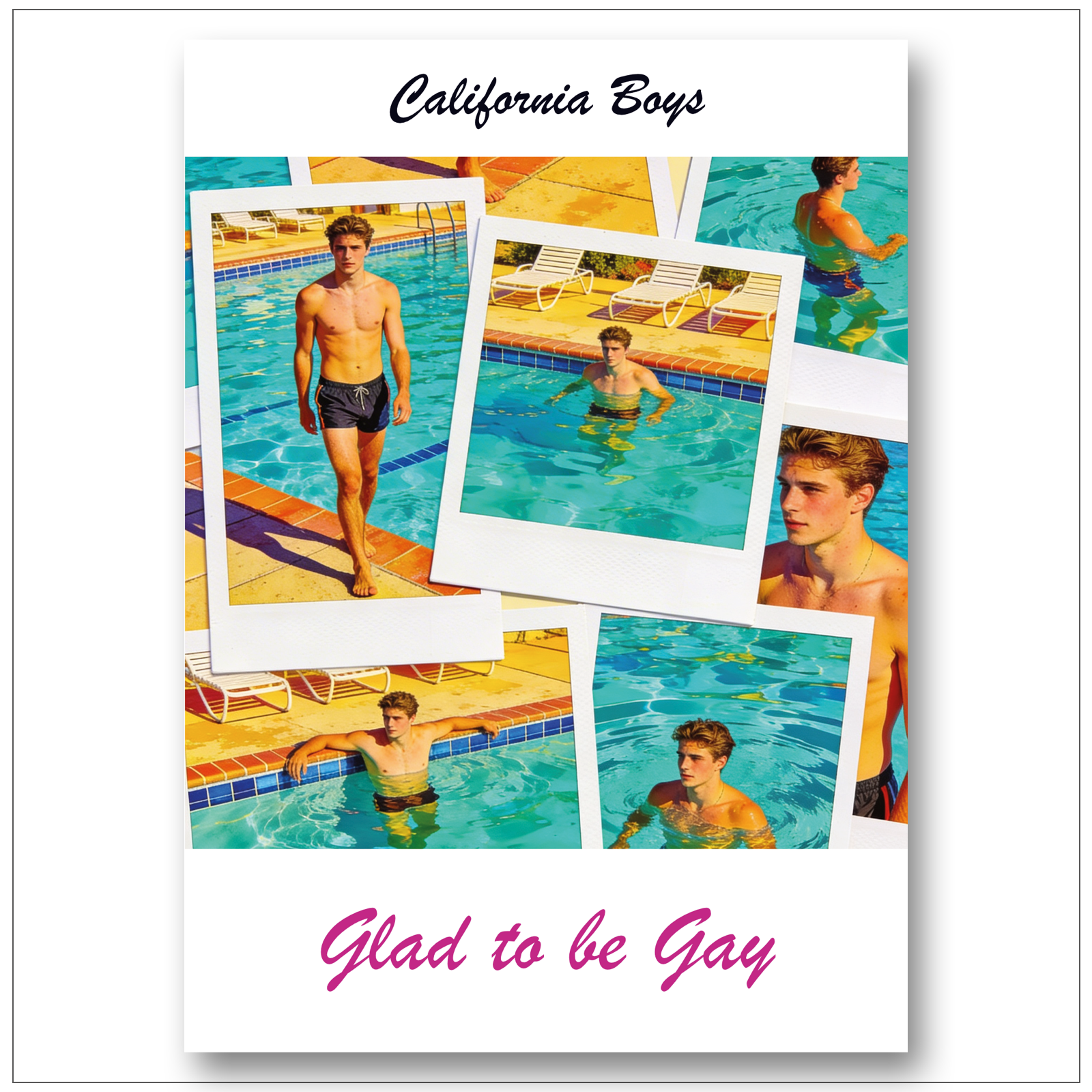Gay Art Print Poster California Boys am Pool – inspiriert von David Hockney Polaroid Collage – schwule Kunst Wandbild Kunstdruck

