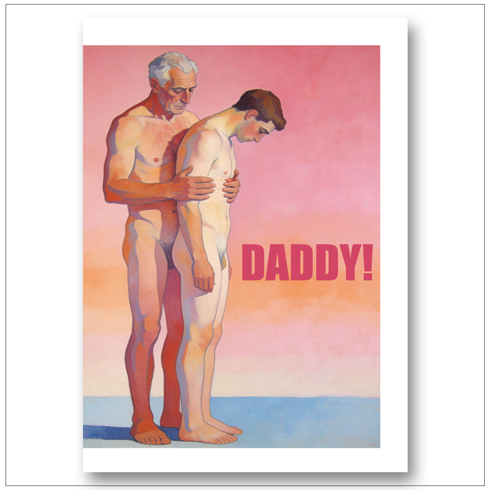Gay Art Print Daddy und Twink zarte Nähe Wandbild – Schwules Poster Design – LGBTQ Wanddeko Kunstdruck – Homoerotische Kunst Poster minimalistisch