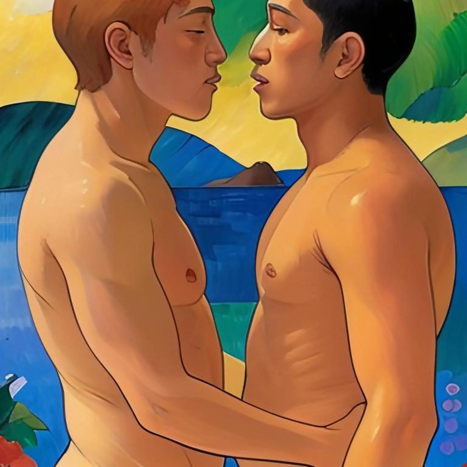 Gauguin trifft Gay Love - Tropisches Paradies KUNSTWERK BILDER