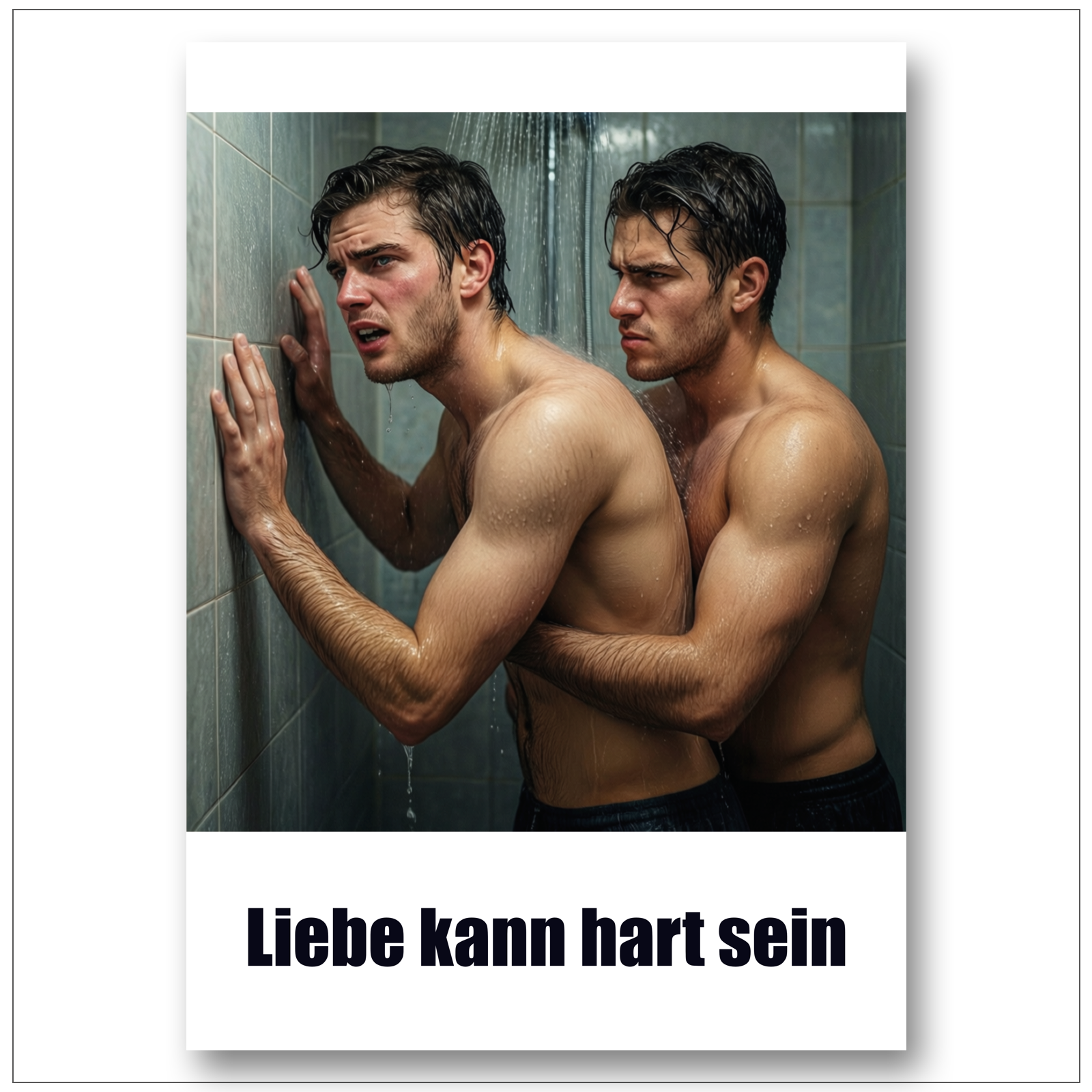 Gay Art Poster – Zwei schwule Männer, einer drückt den anderen gegen die Wand – Dominanz, Begehren, Intensität – schwul von hinten, anal – Liebe kann hart sein – KUNSTWERK BILDER"