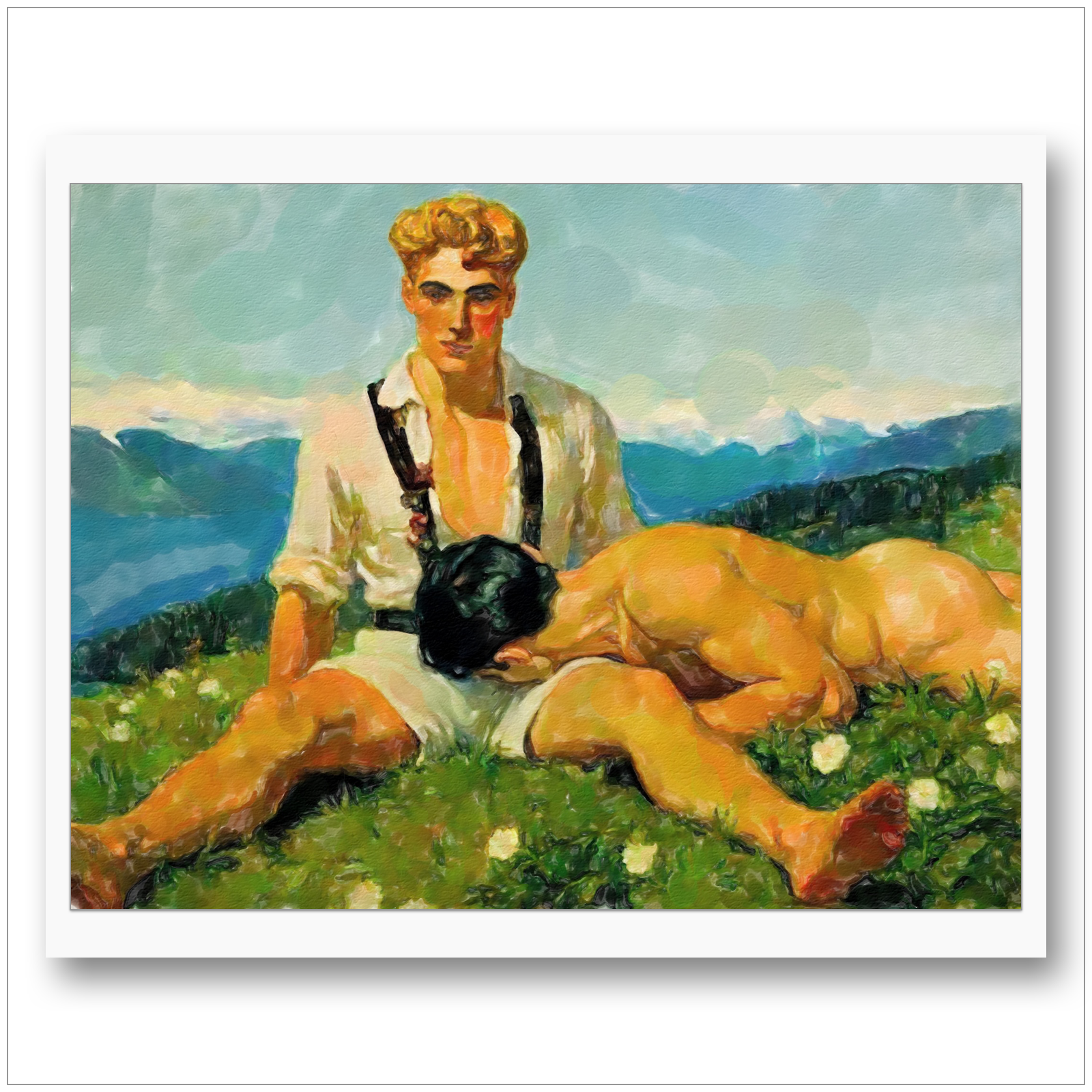 Die Natur Burschen - Alp Horn Blasen andersrum – Gay Art Poster