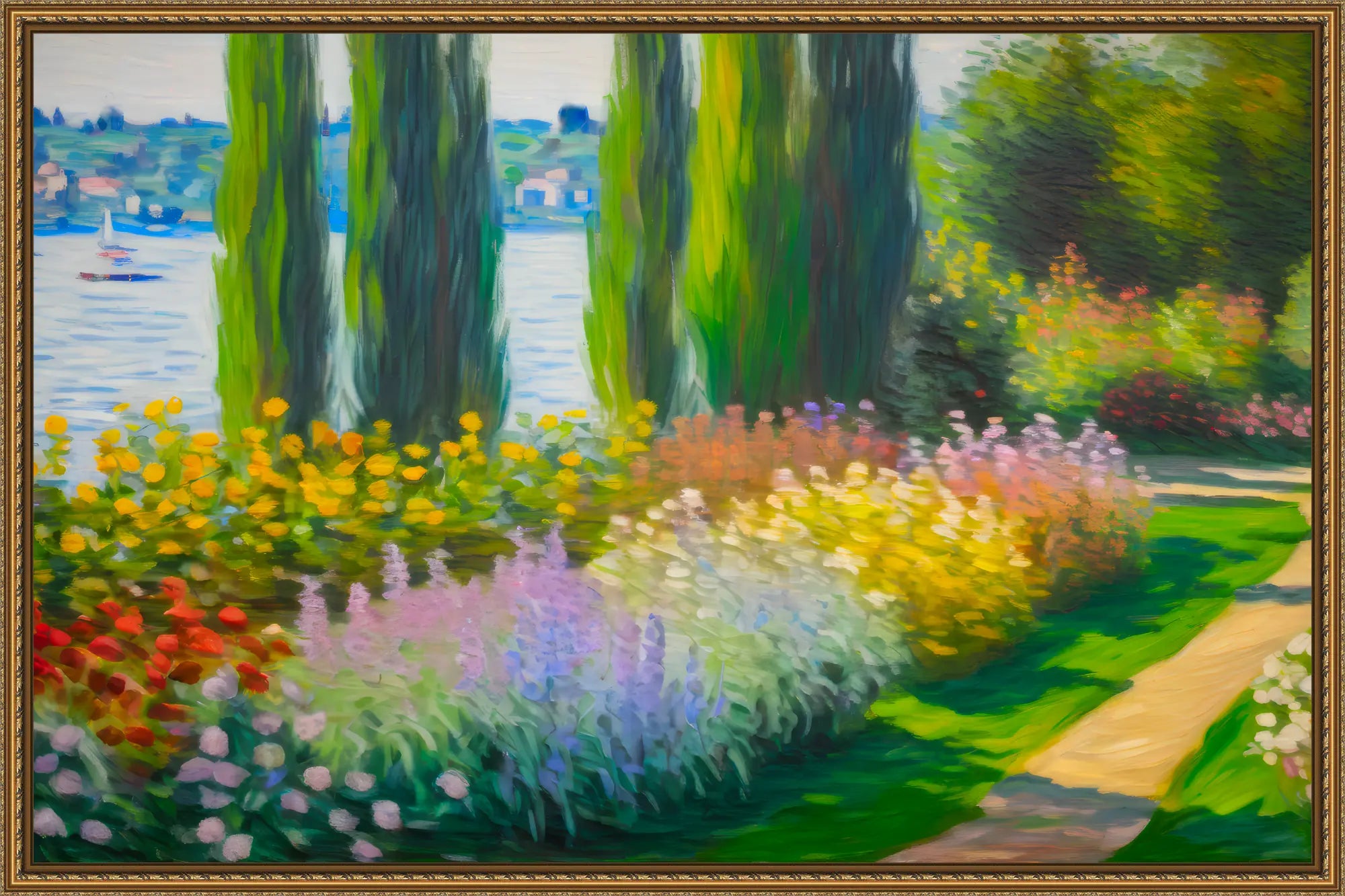 Monets Garten Leinwandbild - Impressionistische Wandkunst auf Keilrahmen Kunstwerk Bilder