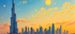 Dubai Skyline - Van Gogh Stil - Blauer Himmel mit goldenen Wolken - Leinwandbild Keilrahmen