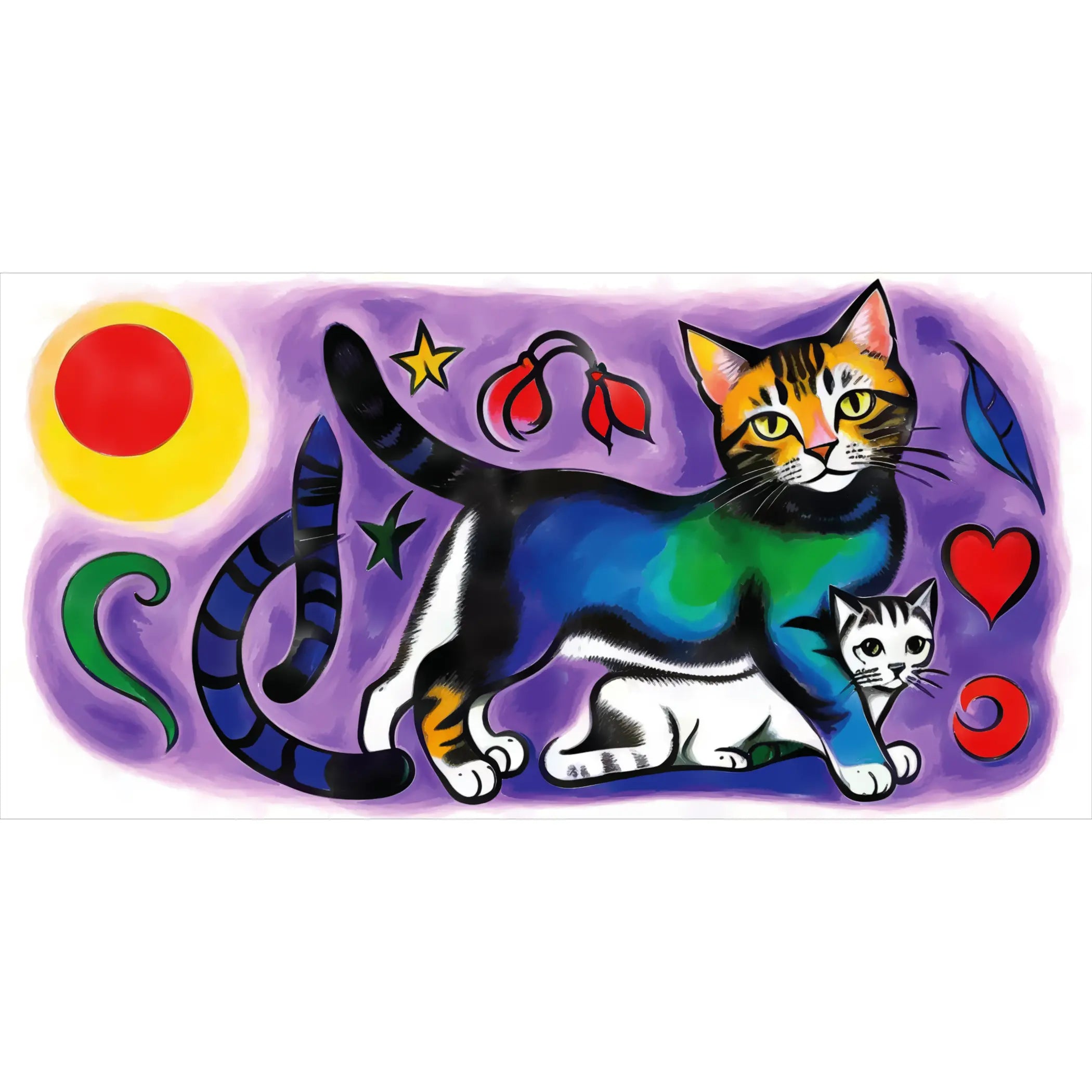 Zwei Fantasie-Katzen - Traumwelt in Lila KUNSTWERK BILDER