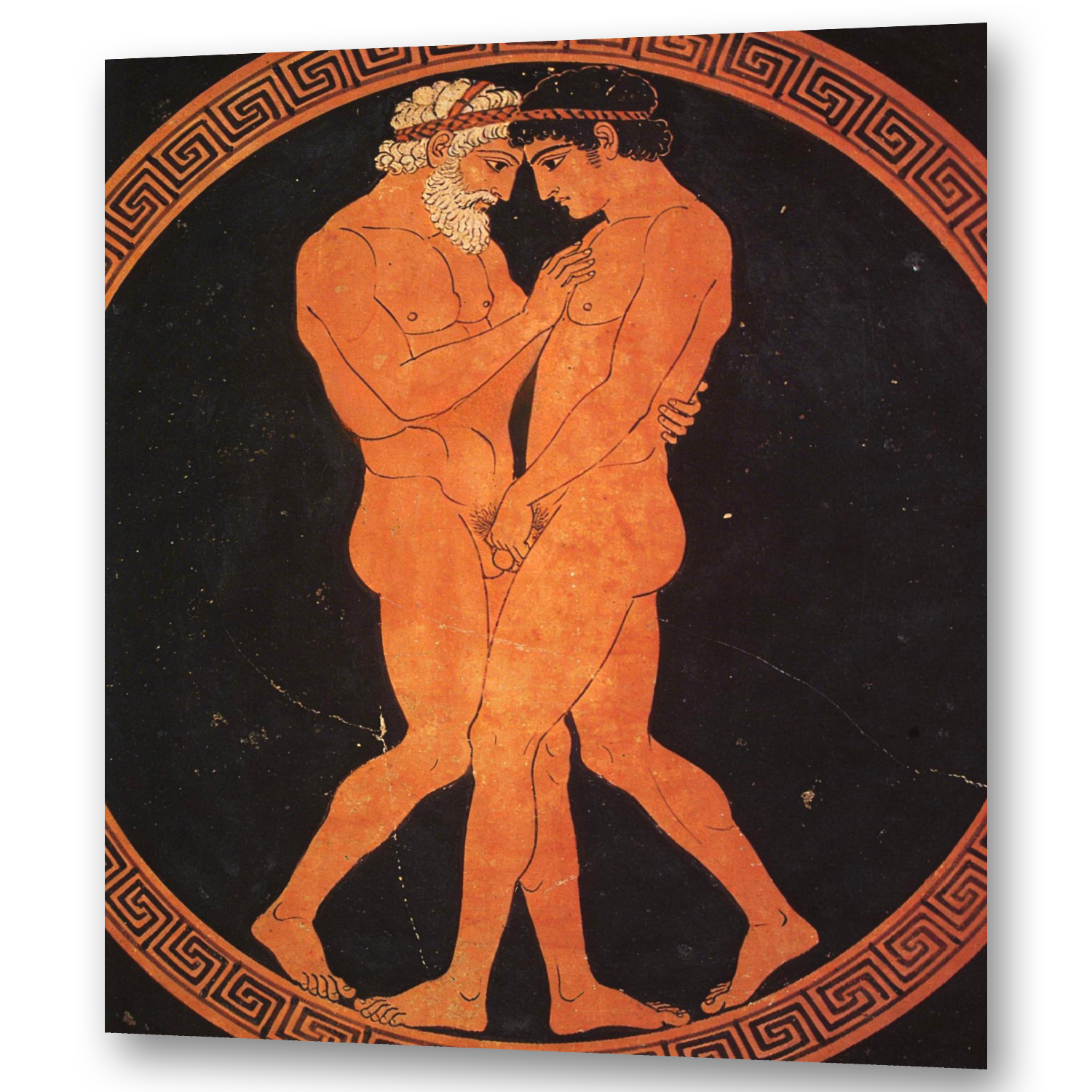 Attische Kylix: Zwei nackte Männer von Angesicht zu Angesicht, der Ältere greift nach dem Jüngeren – gegenseitiges Begehren, griechische Päderastie, Gay Art Wandbild