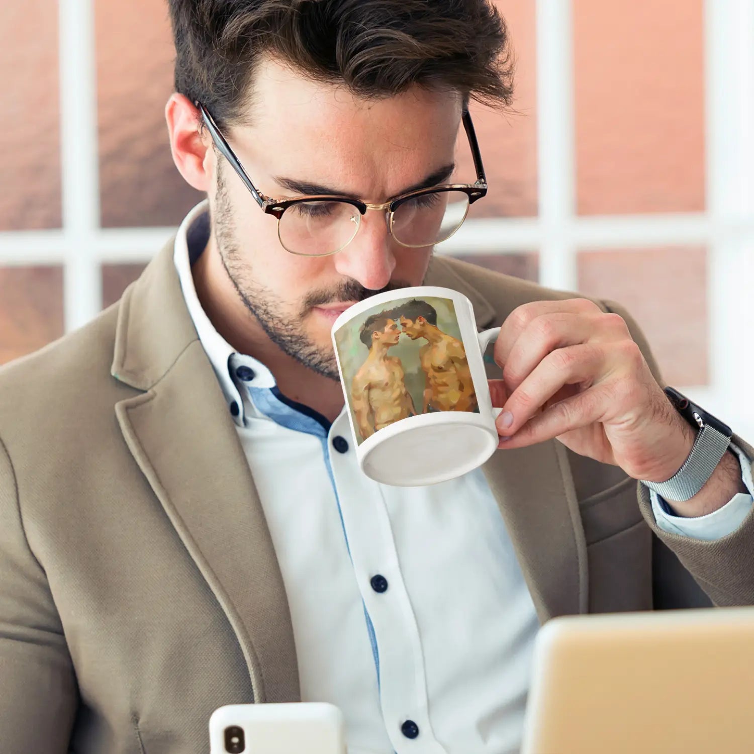 Vor dem Kuss - Gay Love Kunst-Tasse | Kunstwerk Bilder KUNSTWERK BILDER