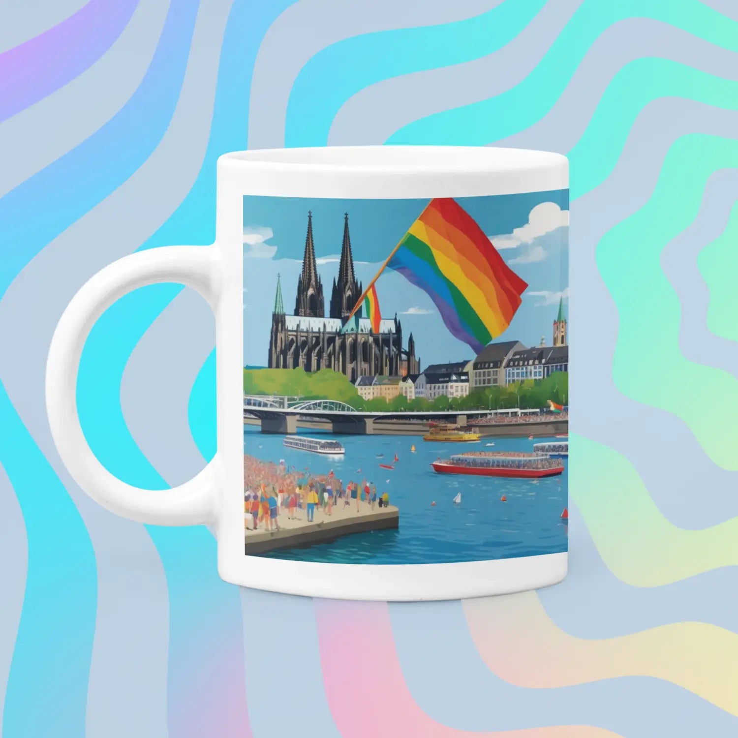 Köln am Rhein Pride - Regenbogen Kunst-Tasse | Kunstwerk Bilder KUNSTWERK BILDER