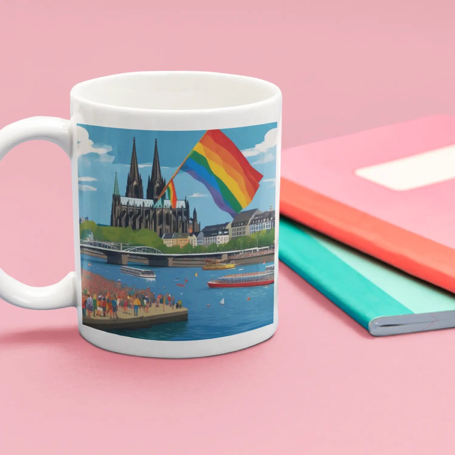 Köln am Rhein Pride - Regenbogen Kunst-Tasse | Kunstwerk Bilder KUNSTWERK BILDER