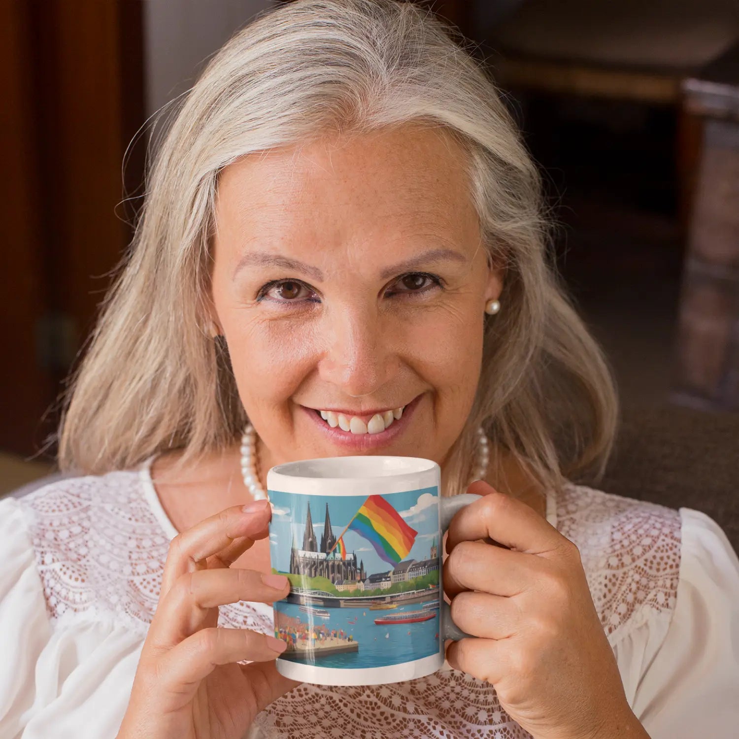 Köln am Rhein Pride - Regenbogen Kunst-Tasse | Kunstwerk Bilder KUNSTWERK BILDER