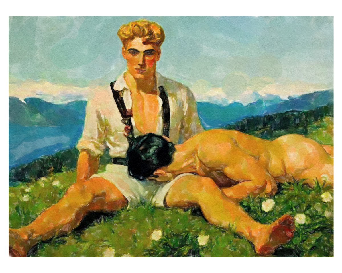 Die Natur Burschen - Alp Horn Blasen andersrum – Gay Art Poster