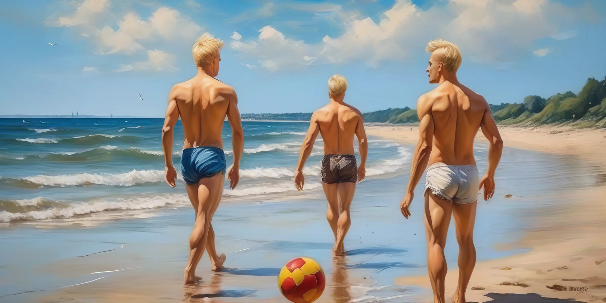 Drei am Strand - Sommerliche Kunst im realistischen Stil | Kunstwerk Bilder KUNSTWERK BILDER