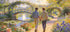 Zwei Männer Hand in Hand in Monets Garten Giverny – Impressionistische Gay Art mit japanischer Brücke und Seerosen
