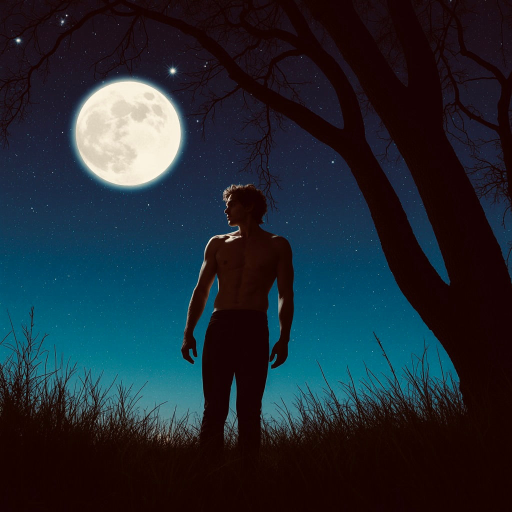 Einsamer Mann unter Vollmond – Allein unter dem Mond Night Cruising
