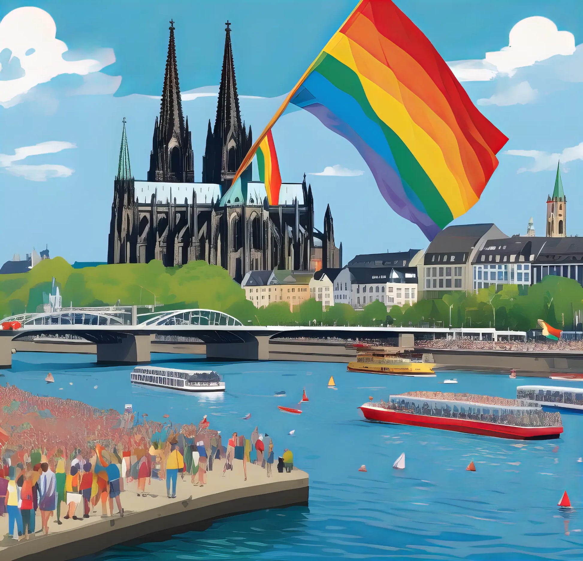 Köln am Rhein Pride - Regenbogen Kunst-Tasse | Kunstwerk Bilder KUNSTWERK BILDER