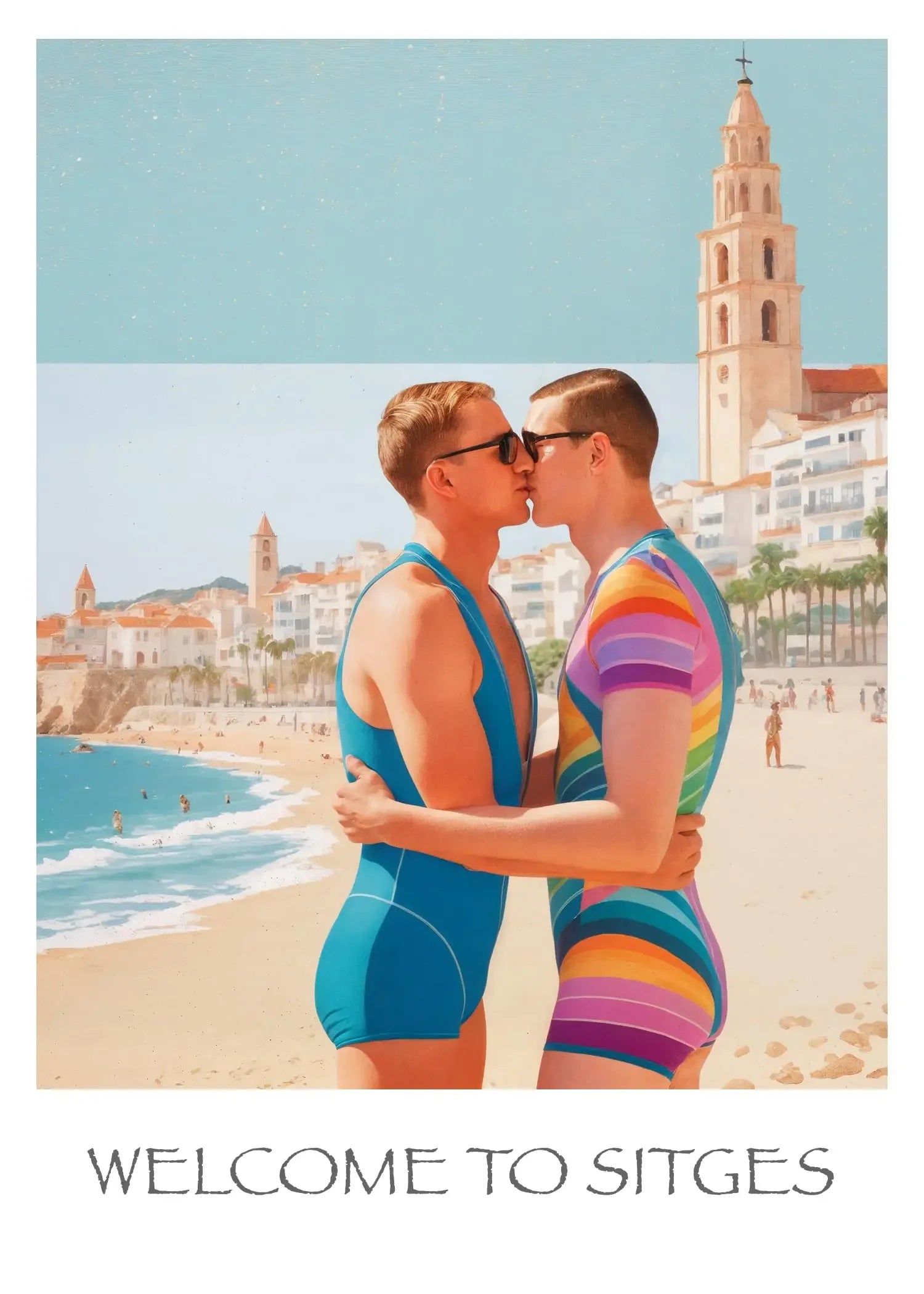 Bunter Regenbogen-Badeanzug mit GALERIE SCHÖNE KÜNSTE Poster-Motiv