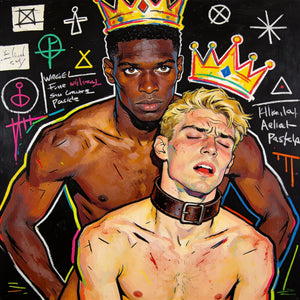 Black Master white Twink BDSM Sex Ritual Gemälde – unzensierte Gay Sex Art und schwule Kunst im Basquiat Stil