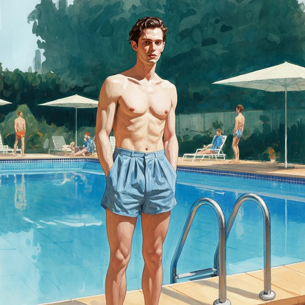 Pool Paradise Canvas - Gay Art Wandbild Athletischer Mann am Pool | Kunstwerk Bilder KUNSTWERK BILDER