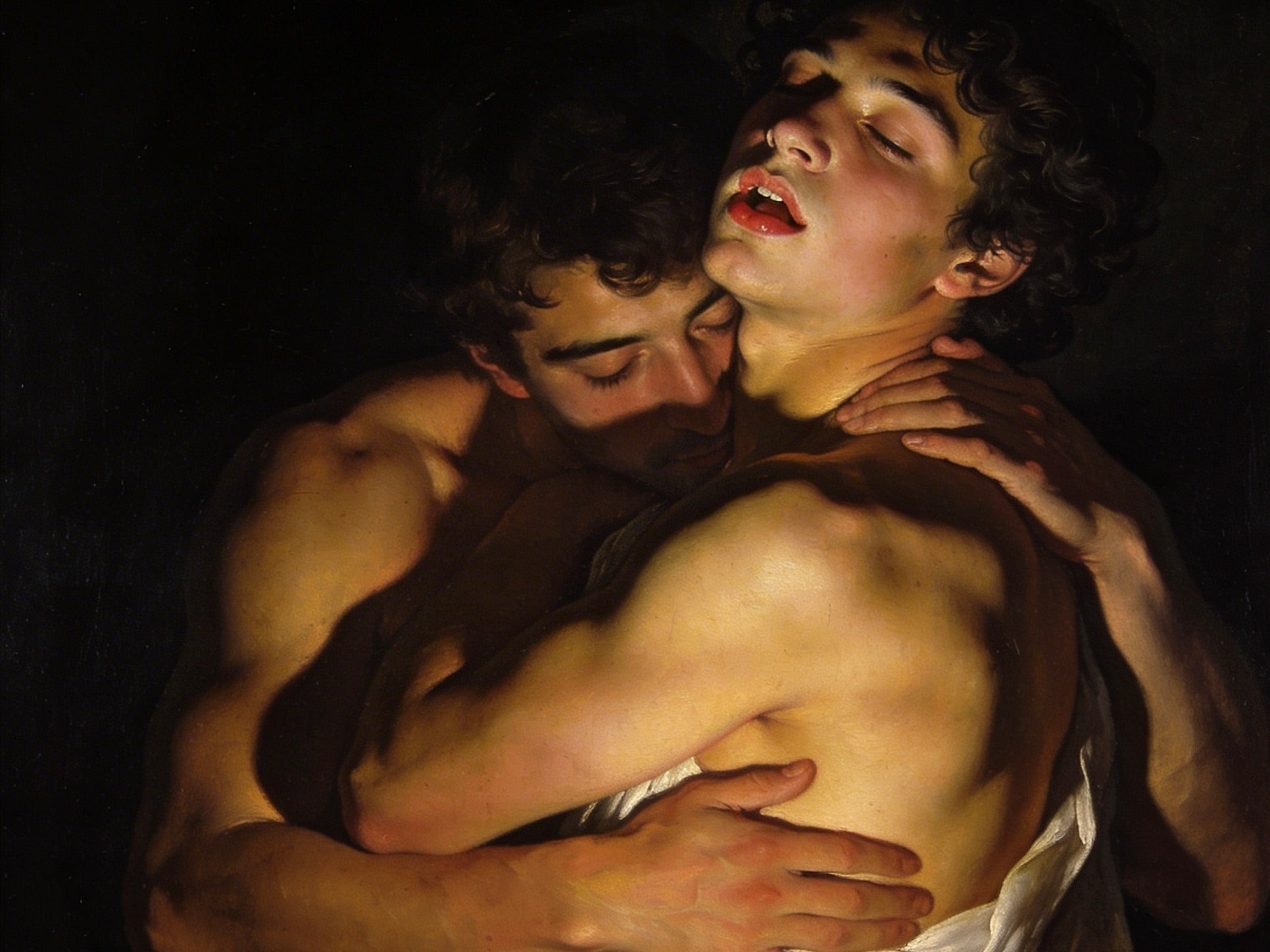 Gay Art – Nackte schwule Männer, Griff zum Hals Kehle, Caravaggio-Stil, Leinwandbild, Kunstdruck, KUNSTWERK BILDER
