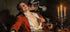 Gay Art – Zwei preußische Offiziere beim Kuss, Offiziers-Kasino, Totenkopf-Husar küsst Rotjacke, Kerzenlicht, Würfelspiel, Preußen 1760
