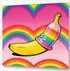 Banane mit Regenbogen-Kondom vor psychedelischem Rainbow-Hintergrund - Safer Sex Gay Art - Leinwandbild auf Keilrahmen

