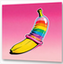 Banane mit aufgerolltem Regenbogen-Kondom vor pinkem Hintergrund - Safer Sex Gay Art - Canvas Wandbild