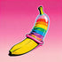 Banane mit aufgerolltem Regenbogen-Kondom vor pinkem Hintergrund - Safer Sex Gay Art - Leinwandbild Keilrahmen