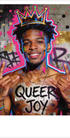 Street Art Portrait junger Mann mit QUEER JOY und Krone - Basquiat-inspirierte Gay Art - Kunstdruck auf Leinwand