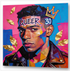 Street Art Portrait junger Mann mit QUEER 30 und goldener Krone - Basquiat-inspirierte Gay Art - Canvas Wandbild