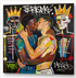 Zwei Männer küssen sich mit Kronen und VIERBYAS Graffiti - Basquiat-inspirierte Gay Love Street Art - Leinwandbild