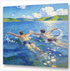 Zwei junge Boys schwimmen im blauen See, August Macke Stil, Expressionismus, leuchtende Farben, Sommer, Gay Art