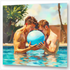 Schwule Männer im Pool mit Ball – David Hockney-Stil – Spannung, Nähe, Begehren – Gay Love Wandbild
