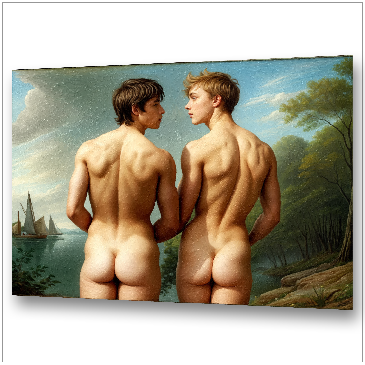 Zwei nackte Männer in romantischer Landschaft – Caspar David Friedrich trifft Gay Love
