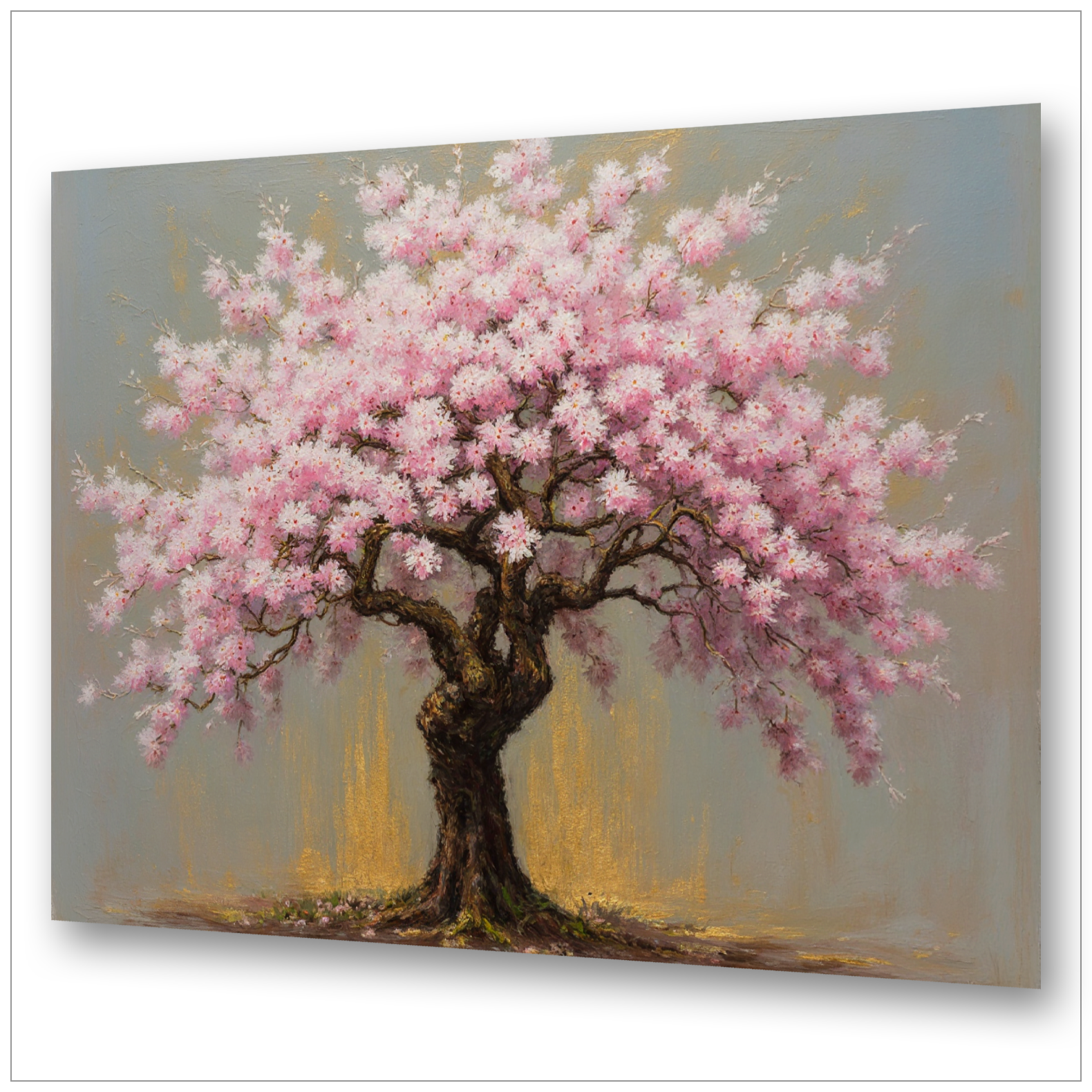 Kirschblütenbaum Sakura in voller Blüte - Rosa-weiße Blütenwolke - Impressionistischer Stil - Wandbild
