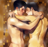 Zwei Männer in Umarmung - Klimt-Inspiration - Goldene Ornamente - Gay Fine Art Wandbild
