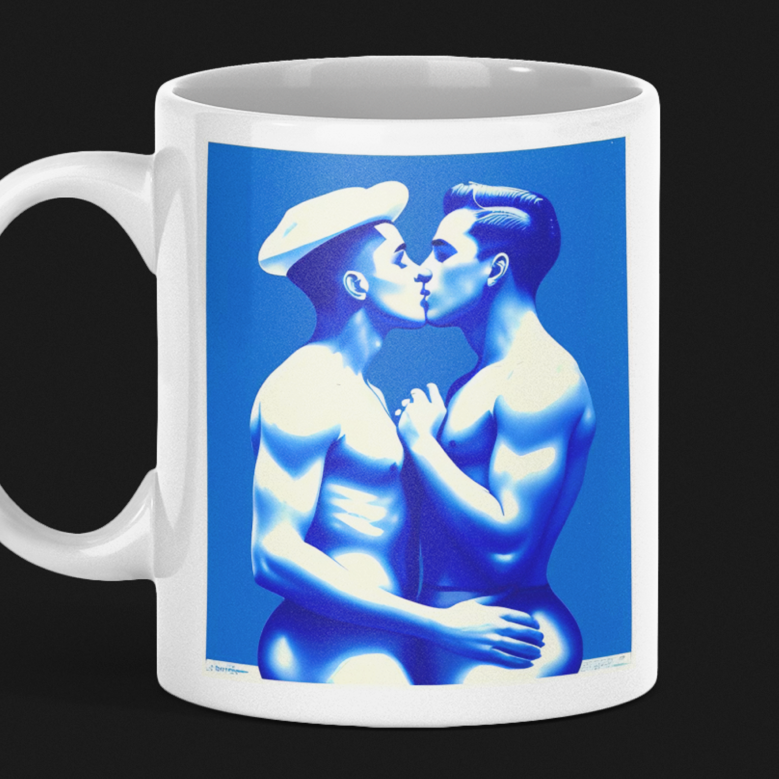 Zwei Männer im Kuss - Vintage Matrosenkuss in Blautönen - Blue Boys Premium Tasse - Gay Fine Art
