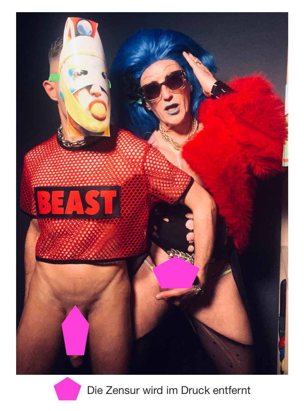 BEAST Statement mit Maske und roter Feder - Wilde Collage - Gay Art - Canvas Wandbild - Tim Lienhard
